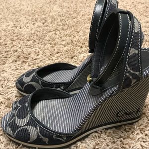 Coach Logo Denim Wedge Sandal